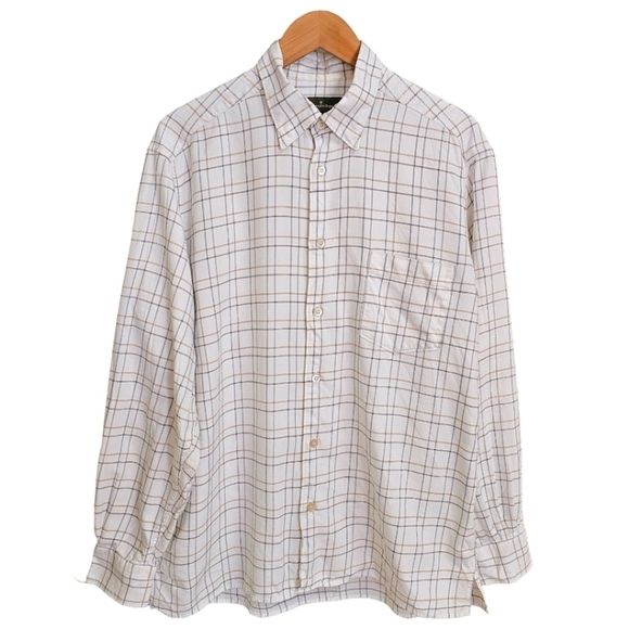 Men's Ermenegildo Zegna Windowpane Plaid Button Up Shirt Size Large Italian - Picture 1 of 10